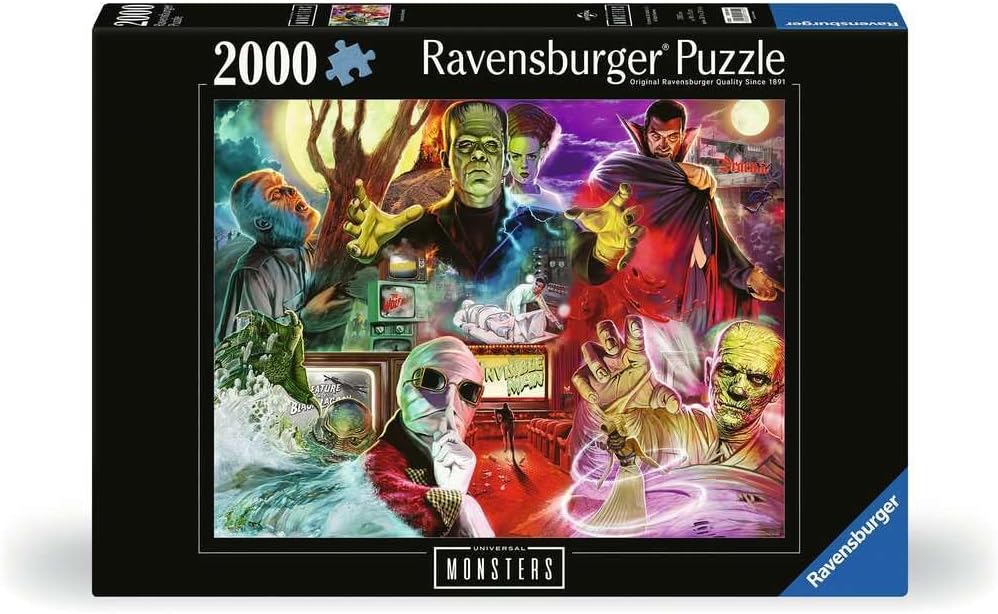 Ravensburger - Universal Monsters - 2000 Piece Jigsaw Puzzle - Bold Imagery of Old-Time Film Monsters - Dracula, Mummy & More - Frameable - Premium Quality - Puzzles for Adults