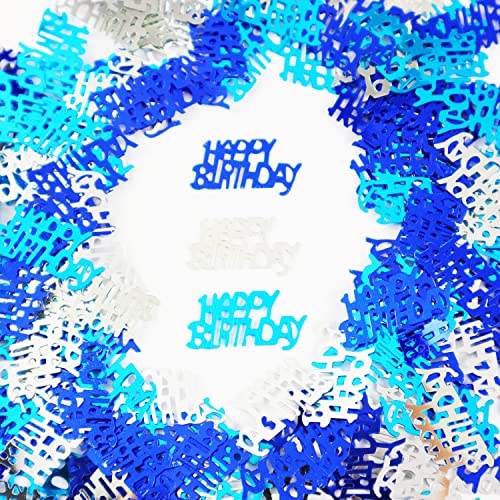 Image of Happy Birthday Confetti - Table Sprinkling Scatter Decoration, Blue & Silver Party Supplies