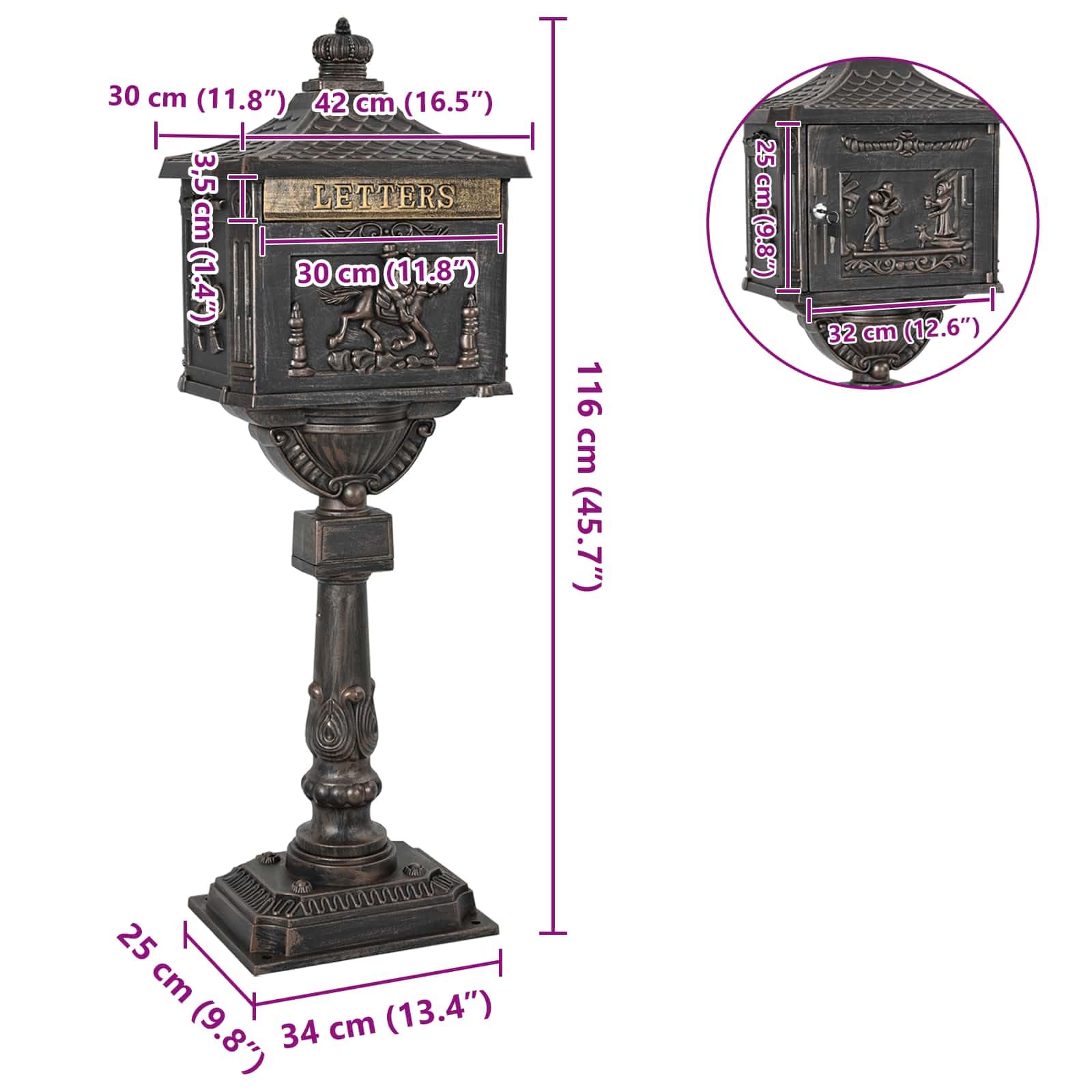 vidaXL Boîte aux Lettres Debout avec Porte Bronze 42,5 x 29,5 x 117 cm