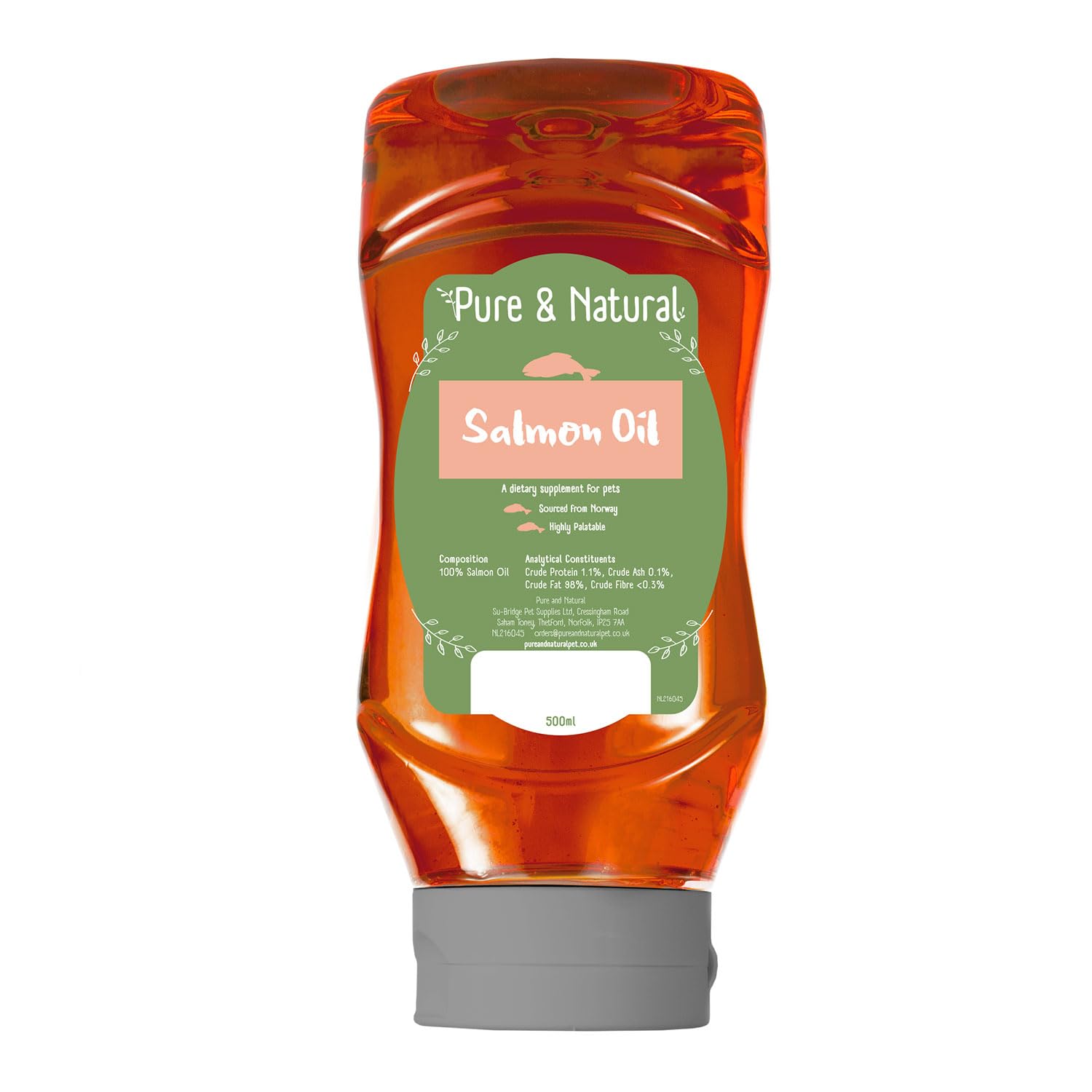 Pure & Natural Salmon Oil for Dogs & Cats, 500ml - Omega 3 Fish Oil for Cats and Dogs, Cat Joint Supplement and Dog Supplements for Itchy Skin and Coat Care