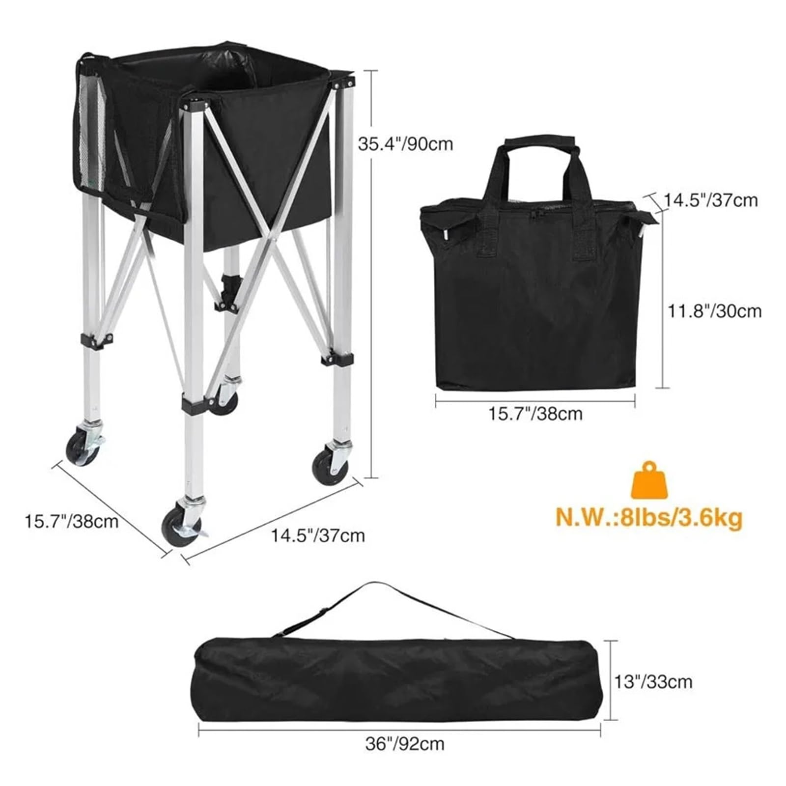 Hopper de Tenis Carrito de Tenis Plegable aleación Aluminio con Marco, Cesta móvil y portátil especializada