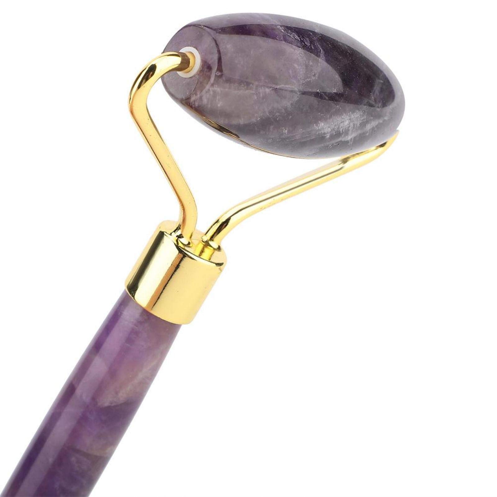 Rodillo De Piedra De Jade De Amatista Natural, Rodillo Para El Rostro Herramienta Guasha Para El Rostro Rodillo Facial Antienvejecimiento De Doble Cabeza Para El Cuidado De La Piel, Ojos, Cuello