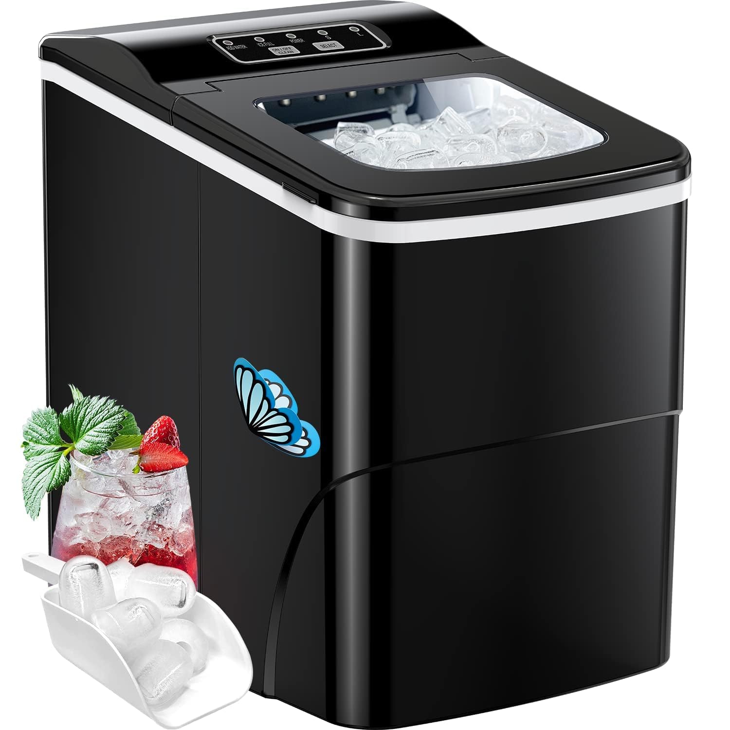Ice Makers Countertop - Silonn Portable Ice Maker Machine for Countertop, Make 26 lbs Ice in 24 hrs, 2 Sizes of Bullet-Shaped Ice with Ice Scoop and Basket | Fridge.com
