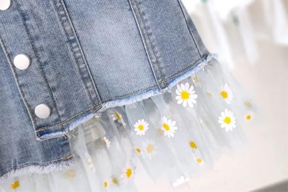 Girls Kids Denim Lace Skirt Pretty Cute Casual Mini Stretch Elastic Waist Flared Plain Tutu Skirt - Image 4