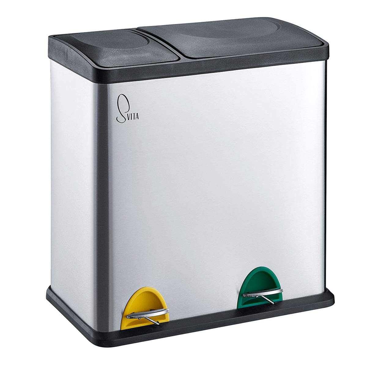 Seau à pédale 35 litres avec tri sélectif bicompartiment 12L et 23L en acier