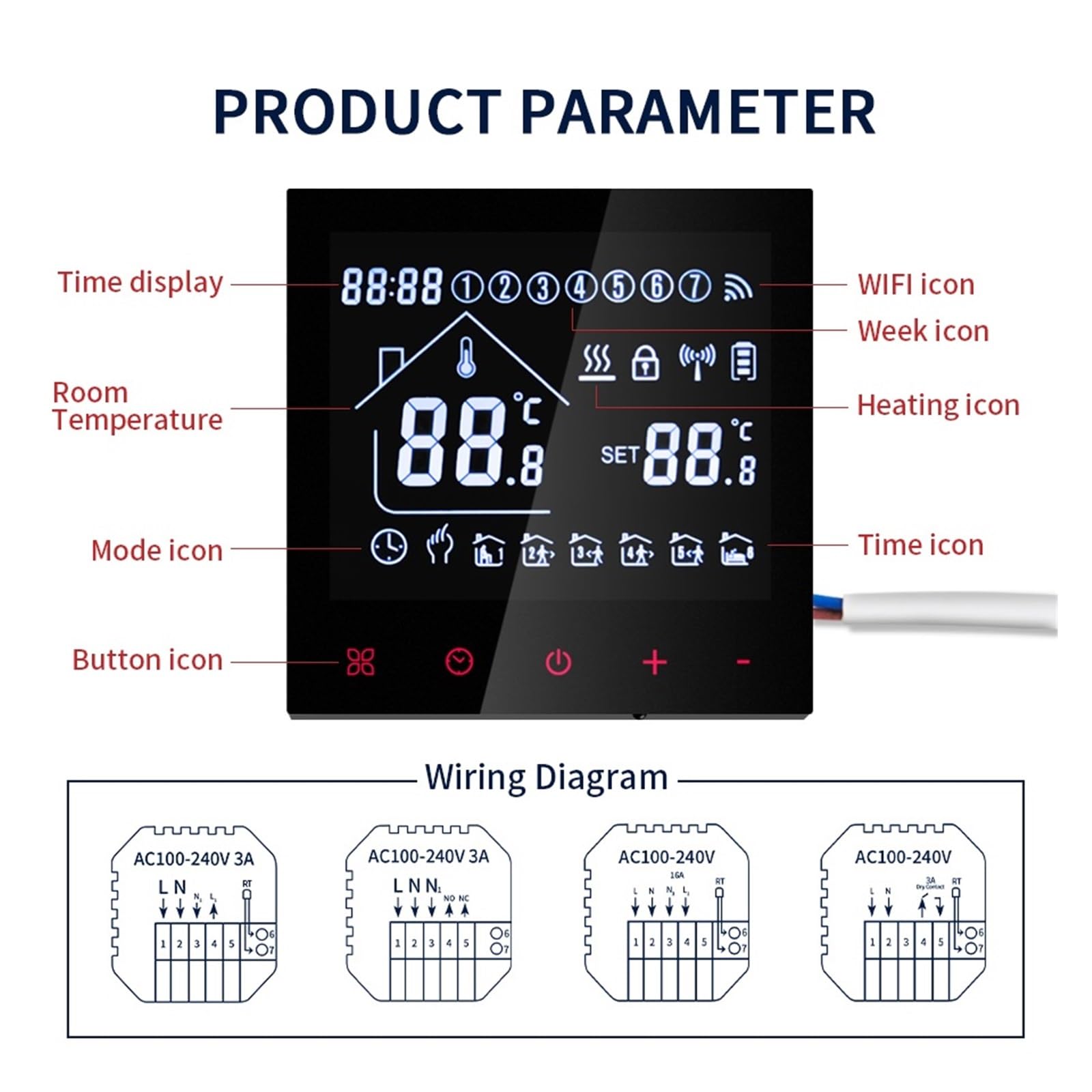 Termostato intelligente Wifi Tuya Warm Riscaldamento a pavimento elettrico Regolatore di temperatura Caldaia acqua/gas Smart Life Work(Water Heating,WIFI)