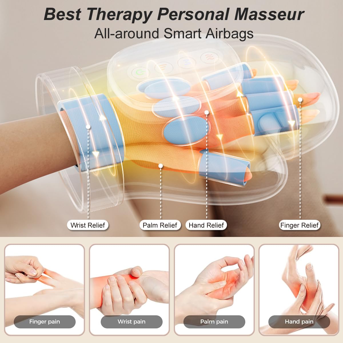 Masajeador de manos inteligente con alivio de compresión de calor, 3 modos para el alivio de la artritis y el túnel carpiano, masajeador eléctrico Shiatsu de muñeca/dedo/palma