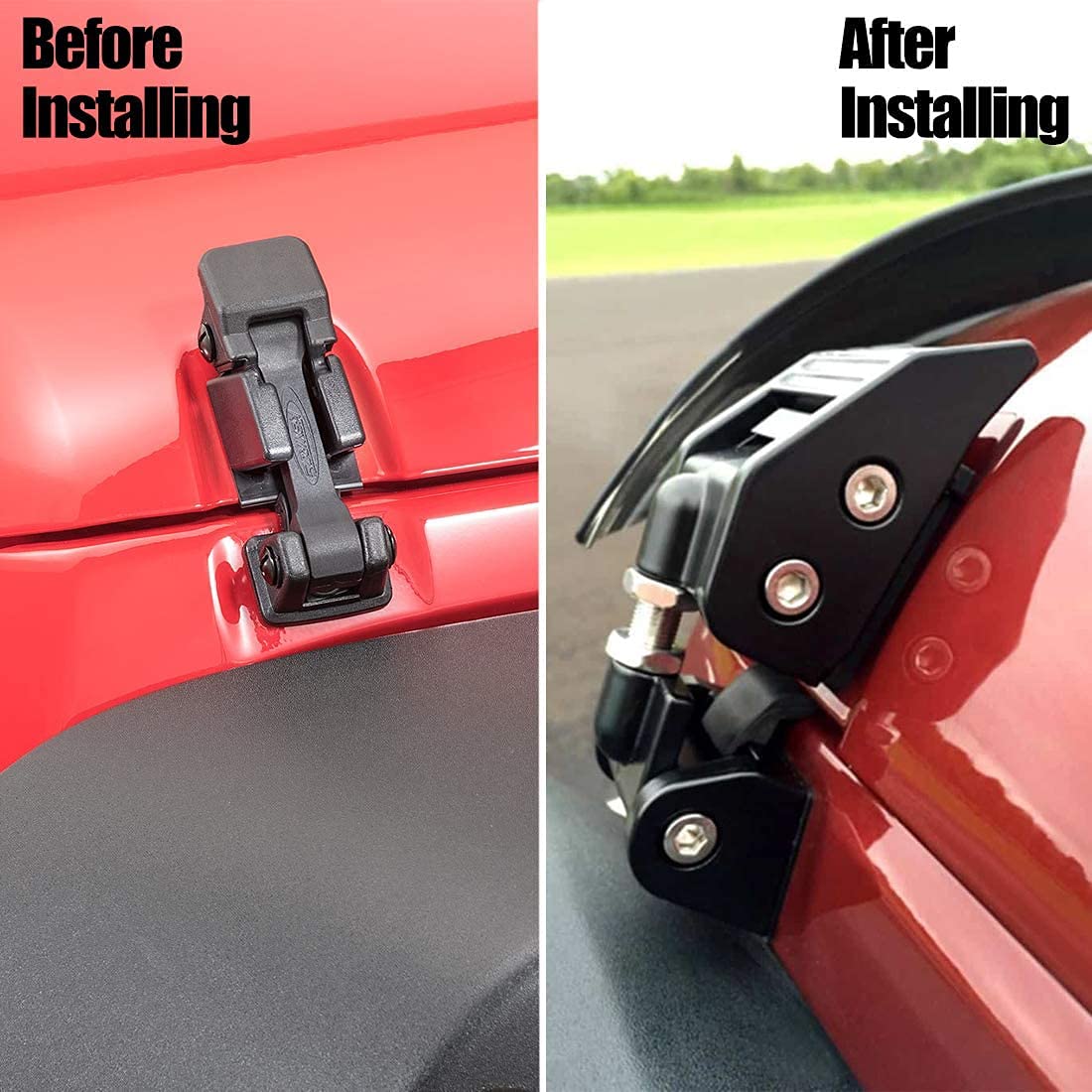 Kit Regolabile con Chiusura A Scatto per Cofano per Jeep Wrangler JK, JKU Rubicon Sahara Sport 2007-2018, Alluminio Nero, Nessuna Perforazione Richiesta, 1 Paio