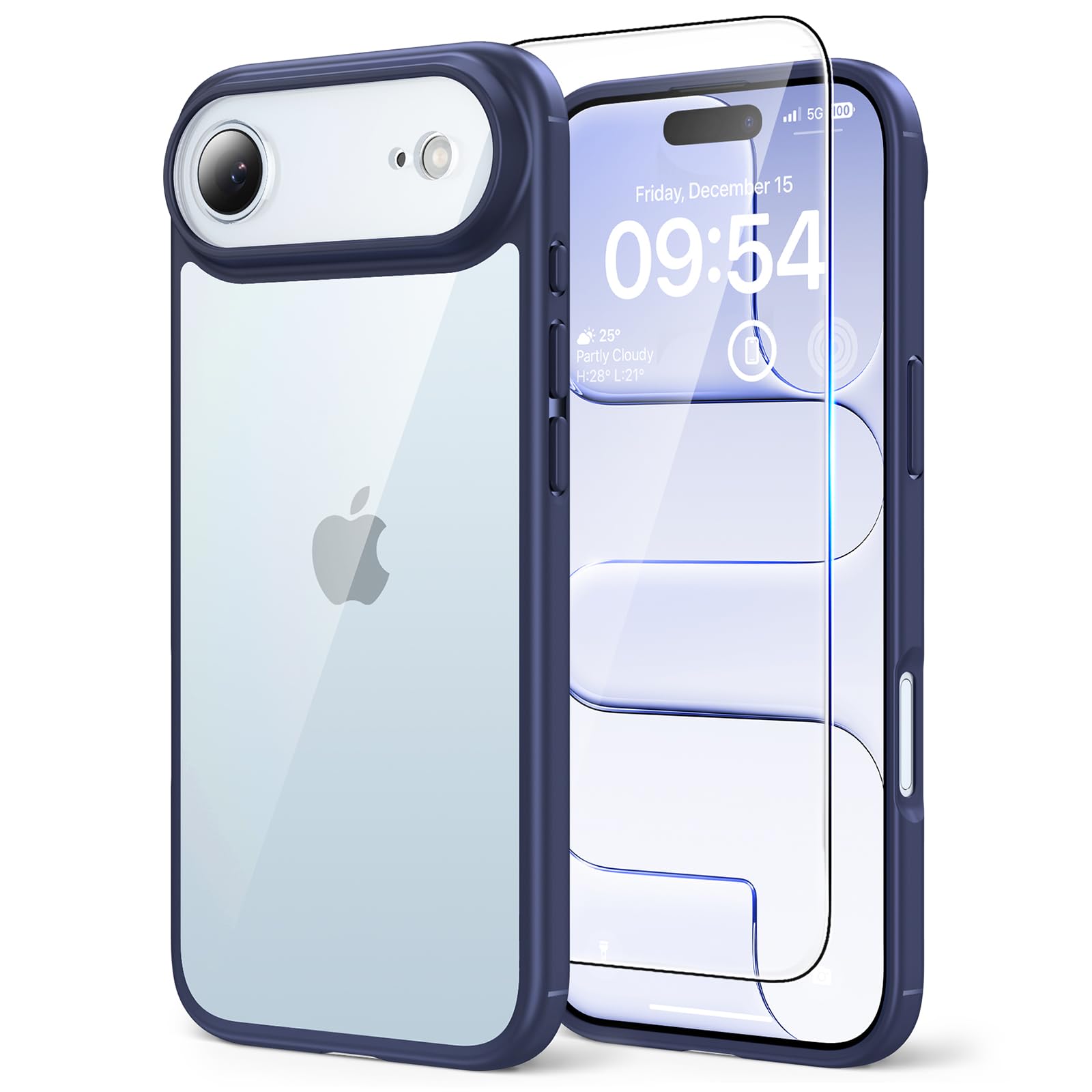 TAURI Cover per iPhone Air con Pellicola in Vetro Temperato,Protezione Completa della Fotocamera,Trasparente Custodia per Sottile Anticaduta - Blu