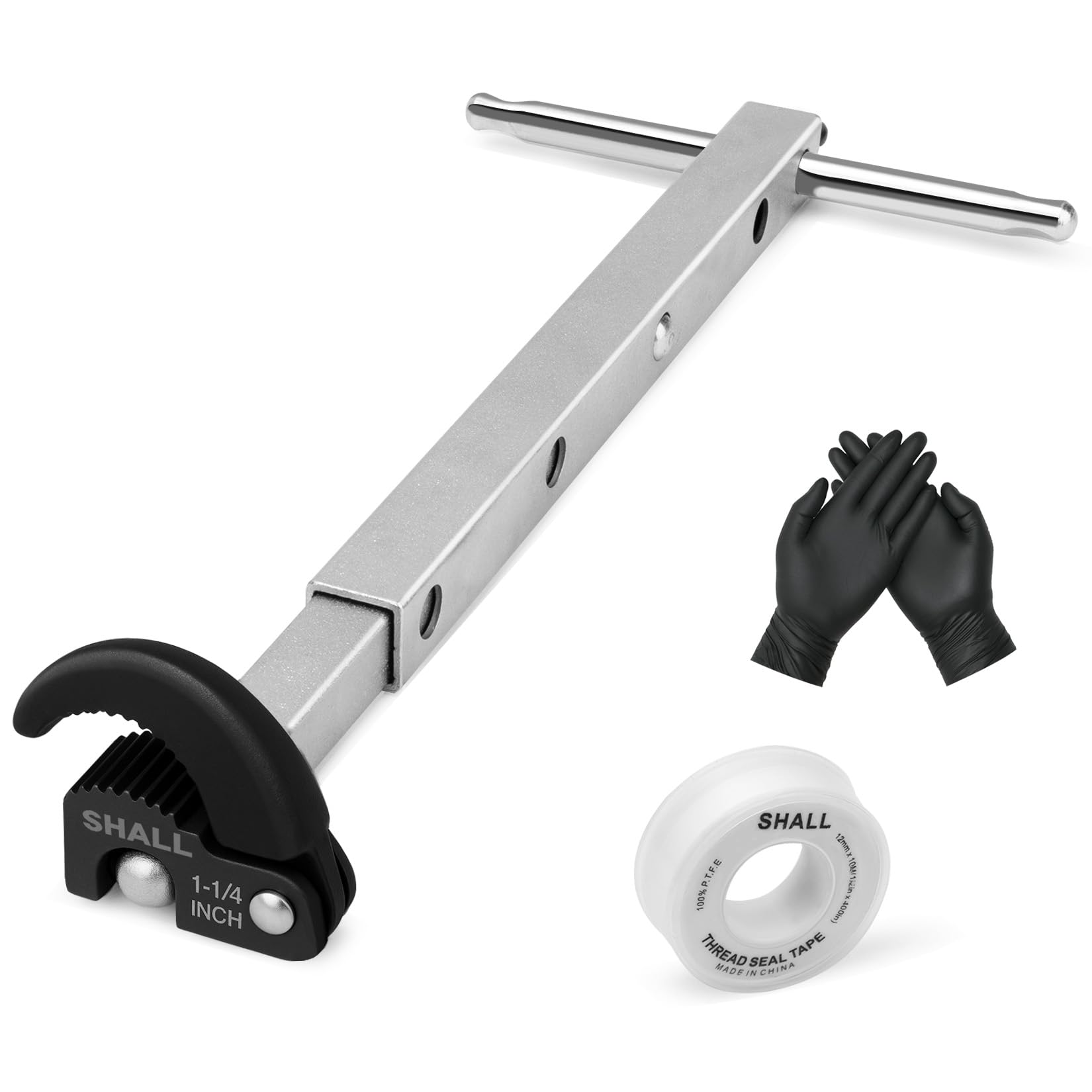 SHALL Telescoping Basin Wrench, Adjustable Sink Wrench with 10'' to 17'' Extendable Handle, Full Polished Tap Nut Spanner with 3/8'' to 1-1/4'' Jaw