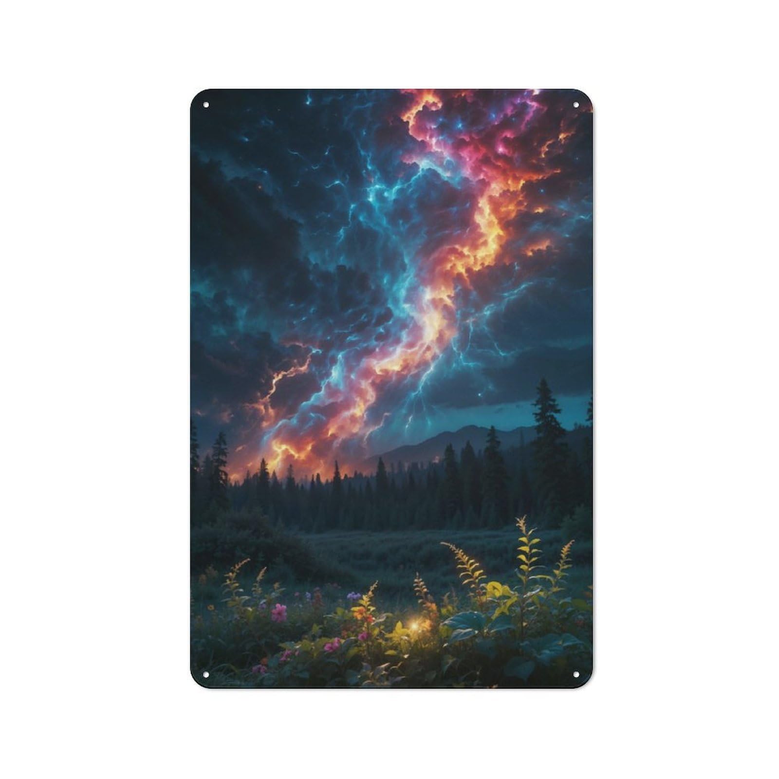 Junmoney A Storm Rages Above A Lush Printed Metal Sign 30X20cm For Hallway Wall, For Living Room And Hallway Decor, For Home Office And Studio Walls