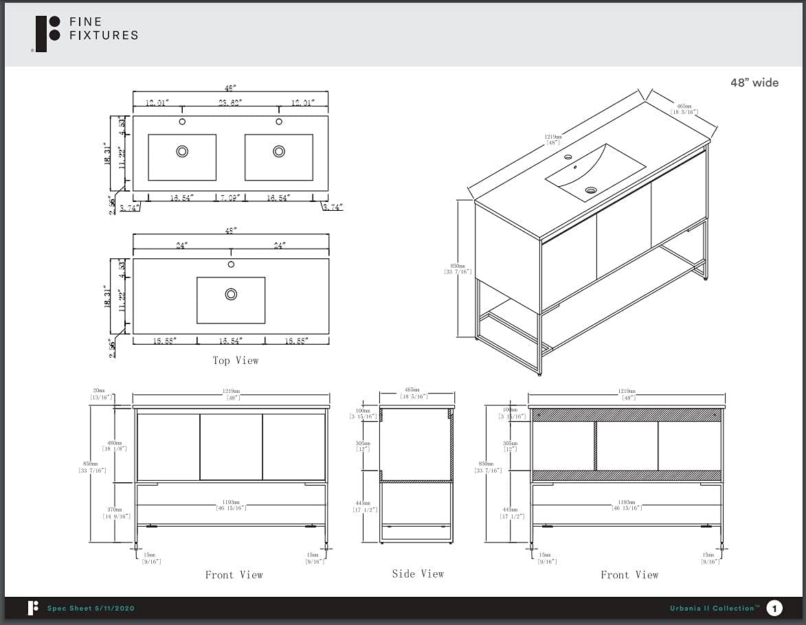 Gеt Dіѕсоunt 70% Prісе Fine Fixtures - 48 Inch Bathroom Vanity and Sink, Knob Free Design - Urbania Collection