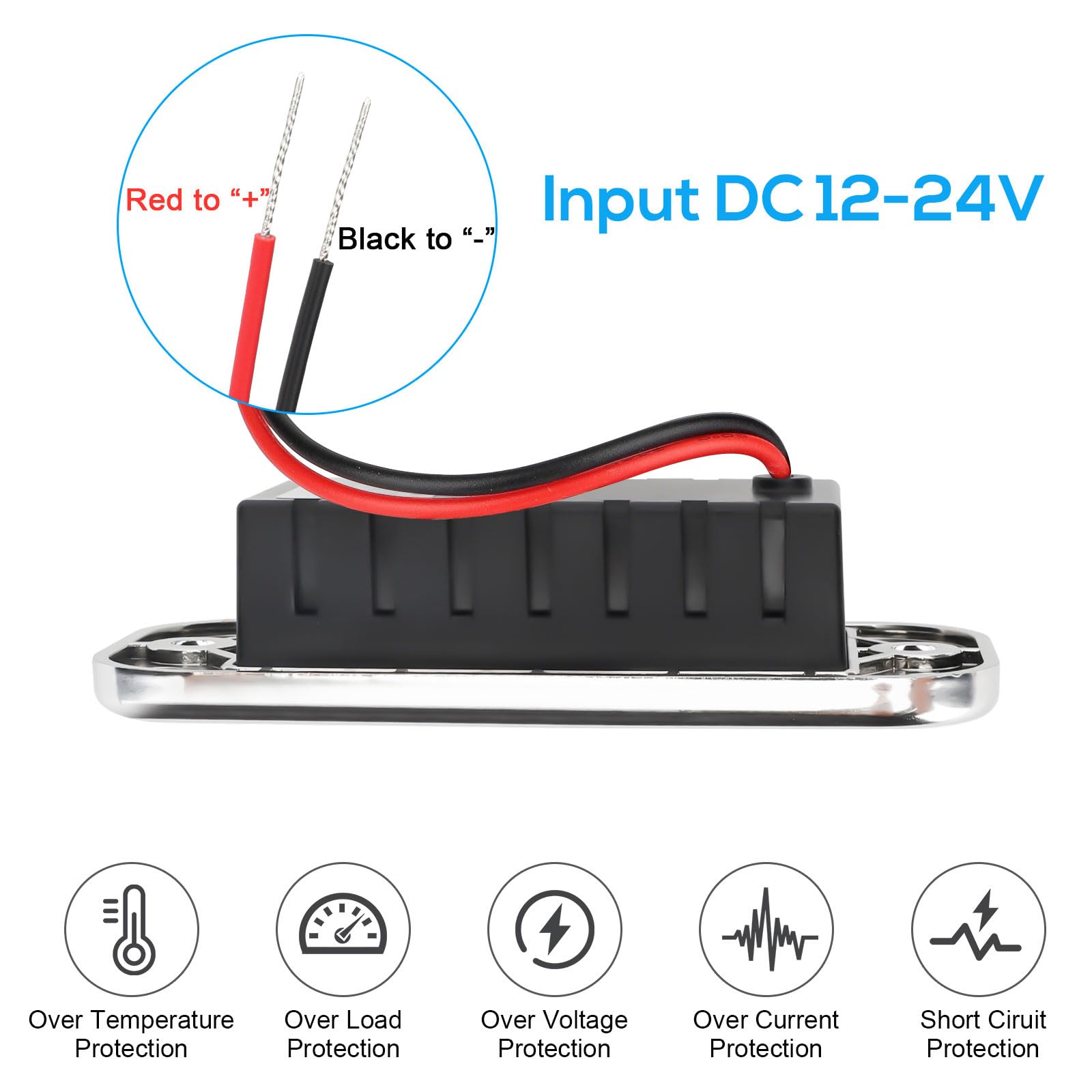 Linkstyle Presa USB Auto 3 Porte - PD3.0 Tipo C, QC3.0 E 2.4A, Ricarica Rapida 12V/24V Per Auto, Camper, Barca - 2