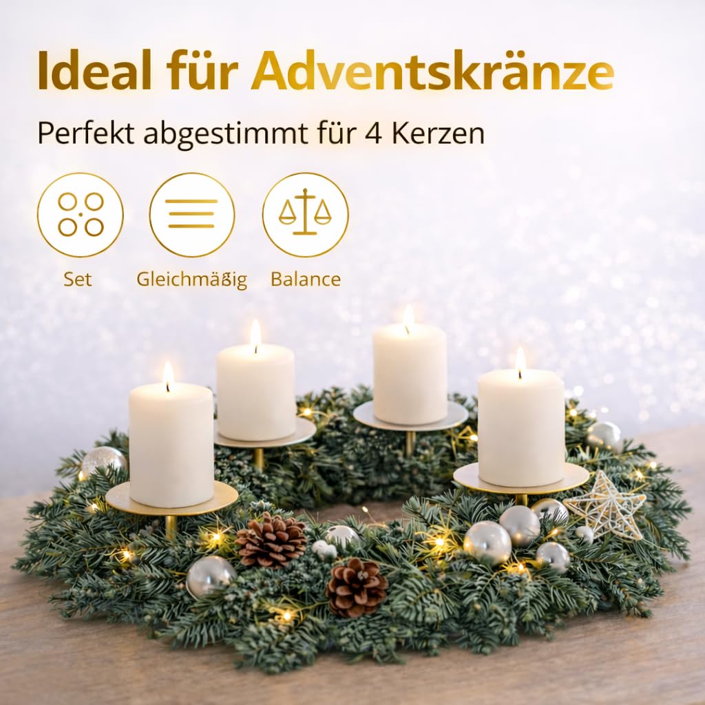 4 x Wtyczka do Świec Ok. 5 cm Jako Świecznik, Wtyczka do Wieńca Adwentowego, Boże Narodzenie, Świecznik z Trzpieniem (Złoty)