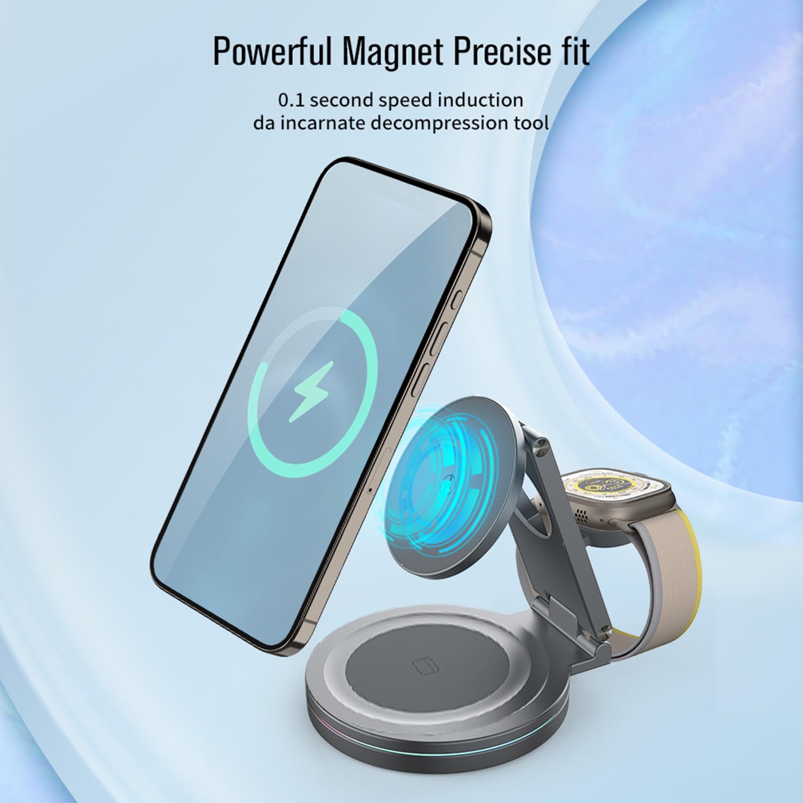 Estación De Recarga Inalámbrica Carga Rápida Magnética | Soporte Carga Inalámbrica 360° Soporte Plegable Portátil para Móvil, Consola, Hogar, Viaje, Bolso, Escritorio, Mesita De