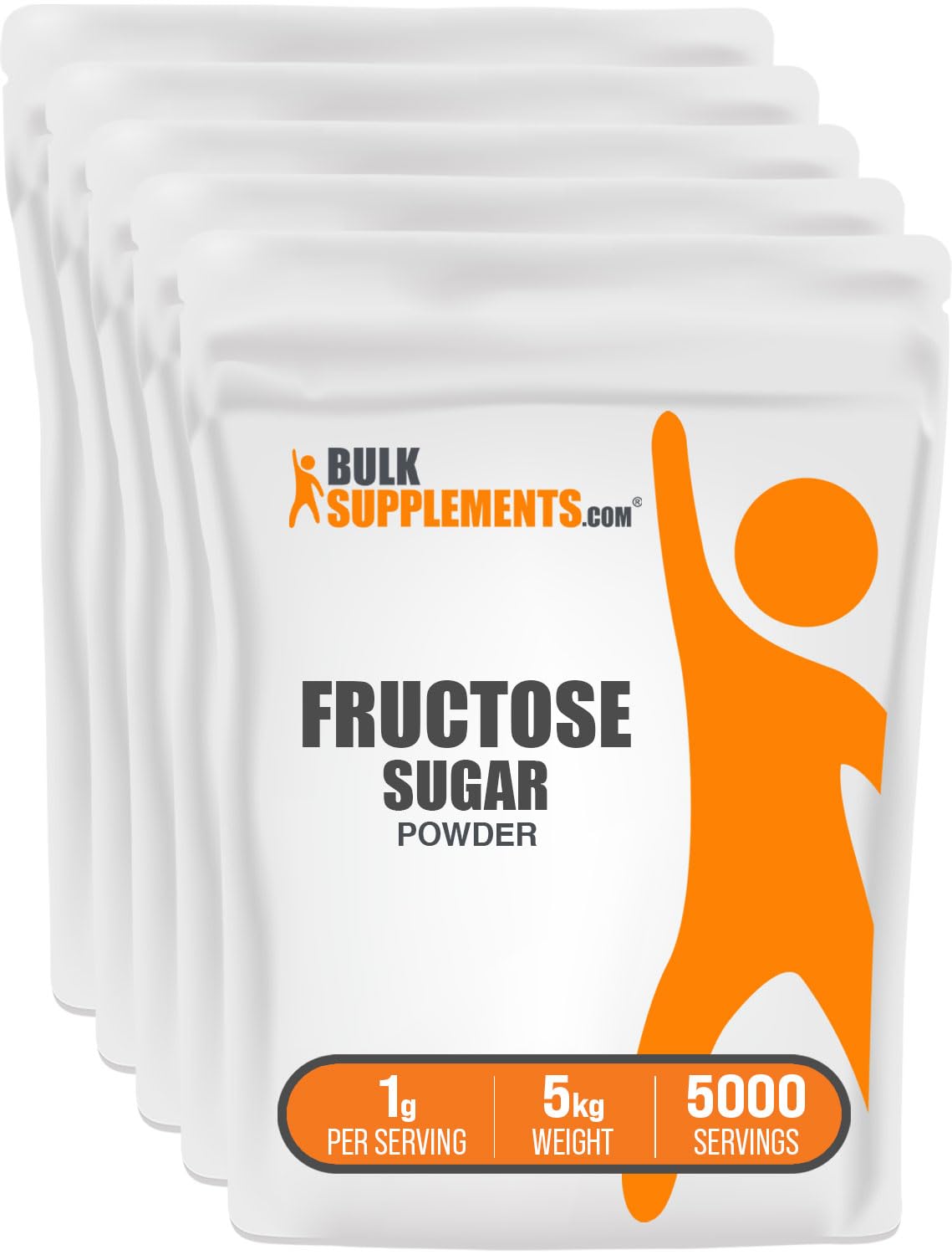 BulkSupplements.com Fructose Powder - Fructose Sugar, Zero Calorie Sweetener - Food Grade & Gluten Free, 1g per Serving, 1kg (Pack of 5) (11 lbs)