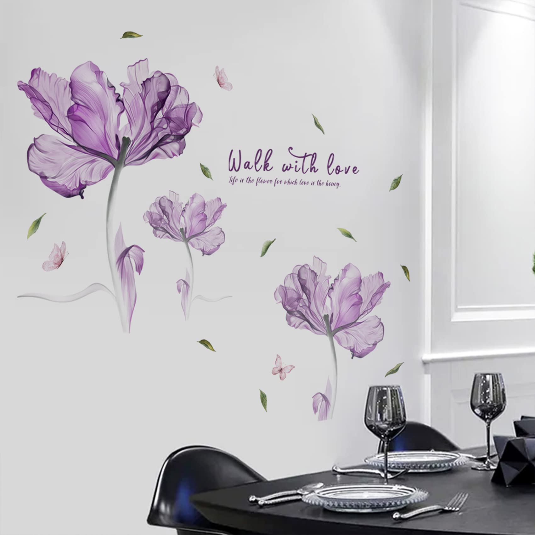 Autocollants Muraux Fleurs De Tulipe Violettes - Décoration Amovible Salon/chambre (Neuf)