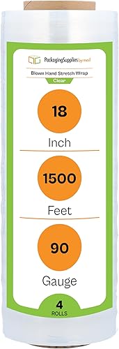 PSBM - Envoltura elástica, paquete de 4, 18 pulgadas x 1500 pies, calibre 90, adherencia de plástico transparente, rollos de película elástica