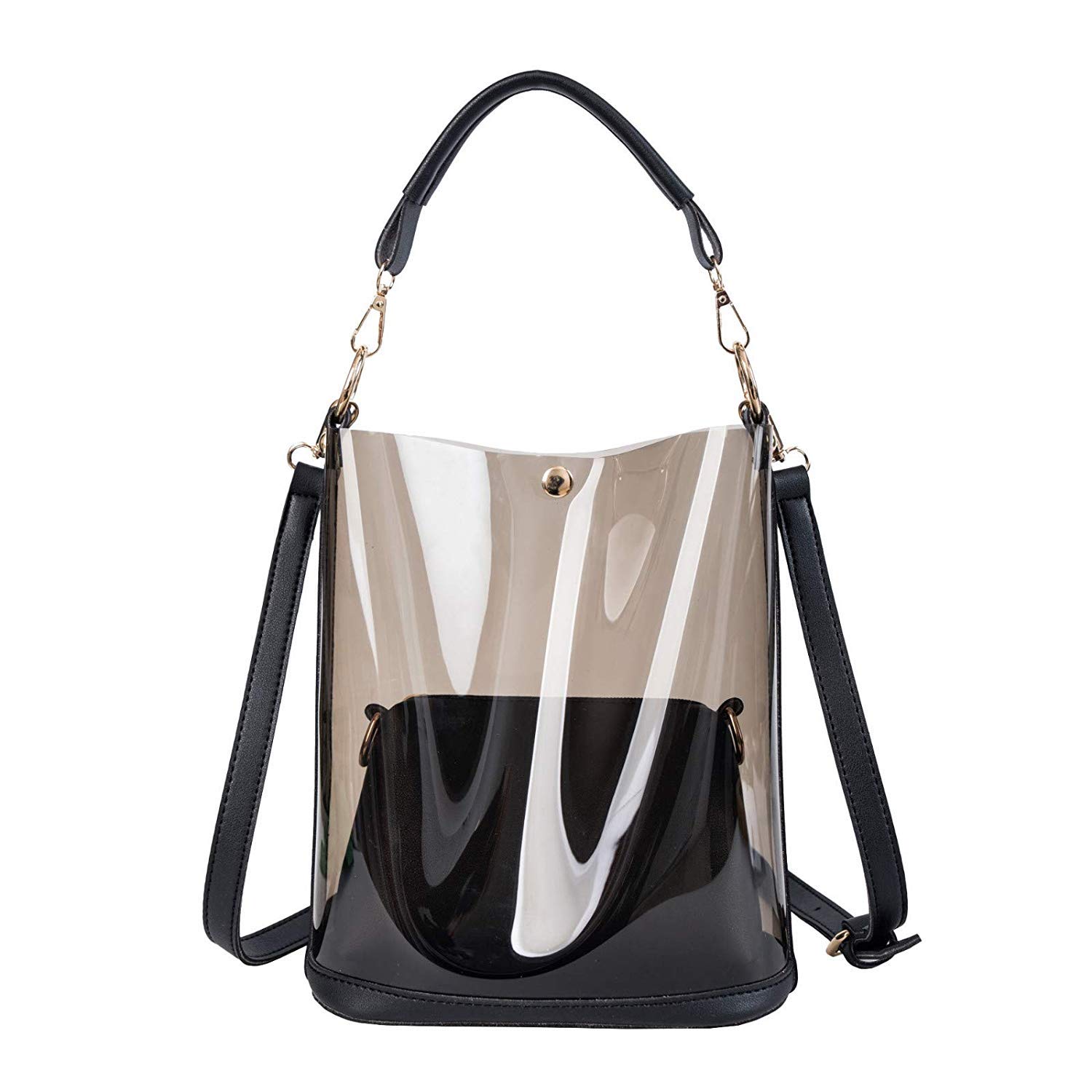 Toctax Bolso de Hombro para Mujer Bolso de Cubo Transparente Versátil Elegante Bolso de Playa de PVC Bolso Diagonal de Moda Bolso de Hombro para Teléfono Negro