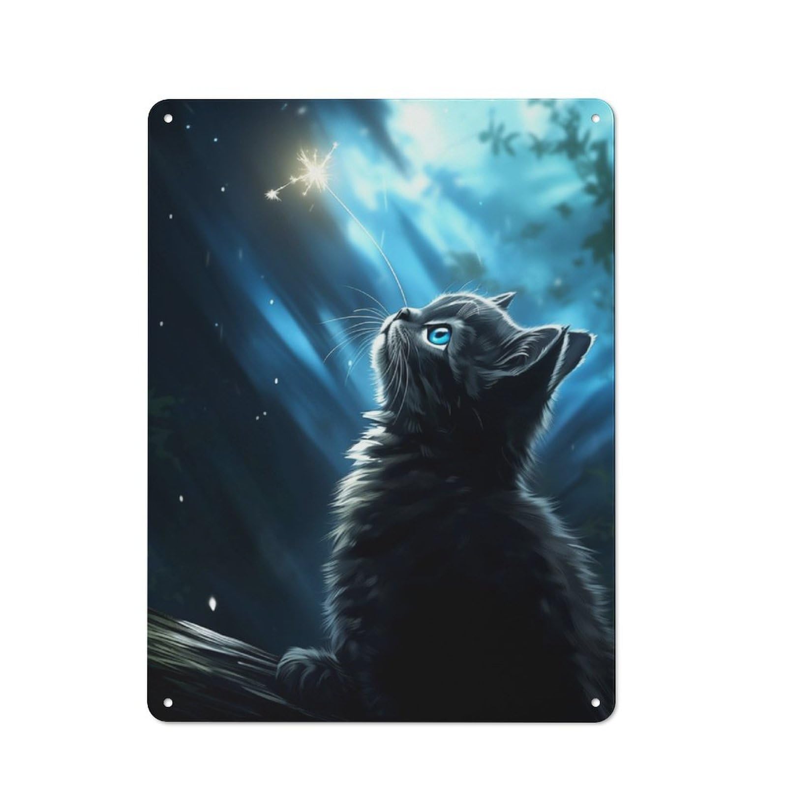 Junmoney Cute Cat Kitten Firefly Retro Metal Plaque 40X30cm For Lounge Or Reading Corner, Winter Wall Decor For Reading Corner Decorators