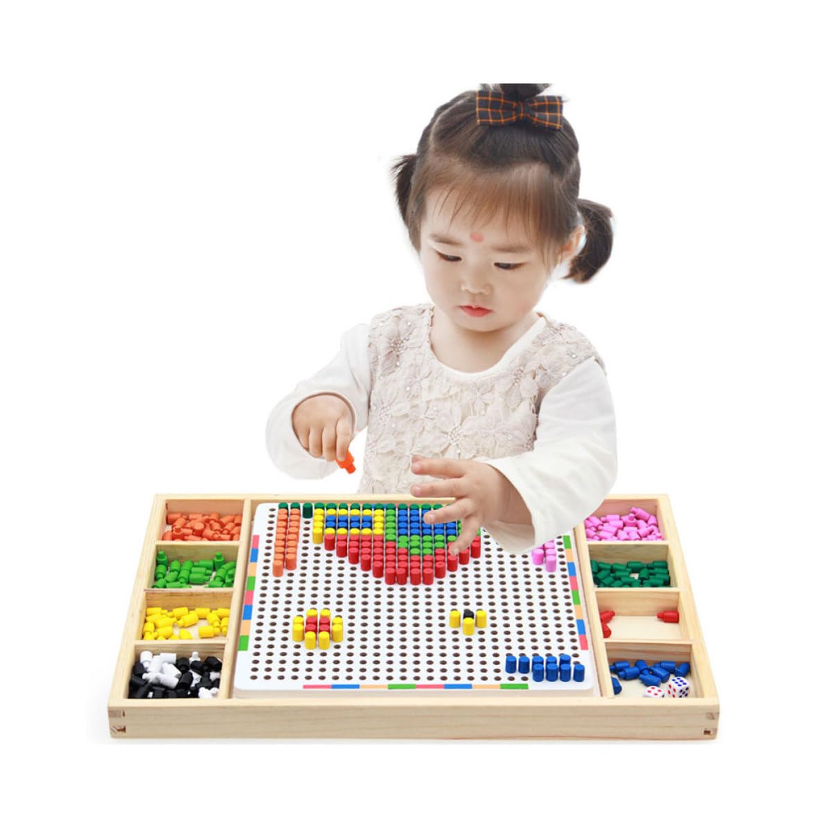 Puzzle a Chiodini a Fungo Bianco in Legno, per Bambini | Gioco Educativo, Colori Vivaci, per Compleanno e Uso Quotidiano, Stimola Immaginazione e Creatività
