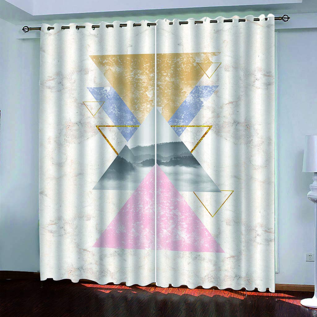 Maynuo Eyelet Curtains 3D Geometric Triangle Stone Slab Printed Home Decoration Thermal Insulated Soft Curtain For Bedroom 78X78inch Blackout Living Room
