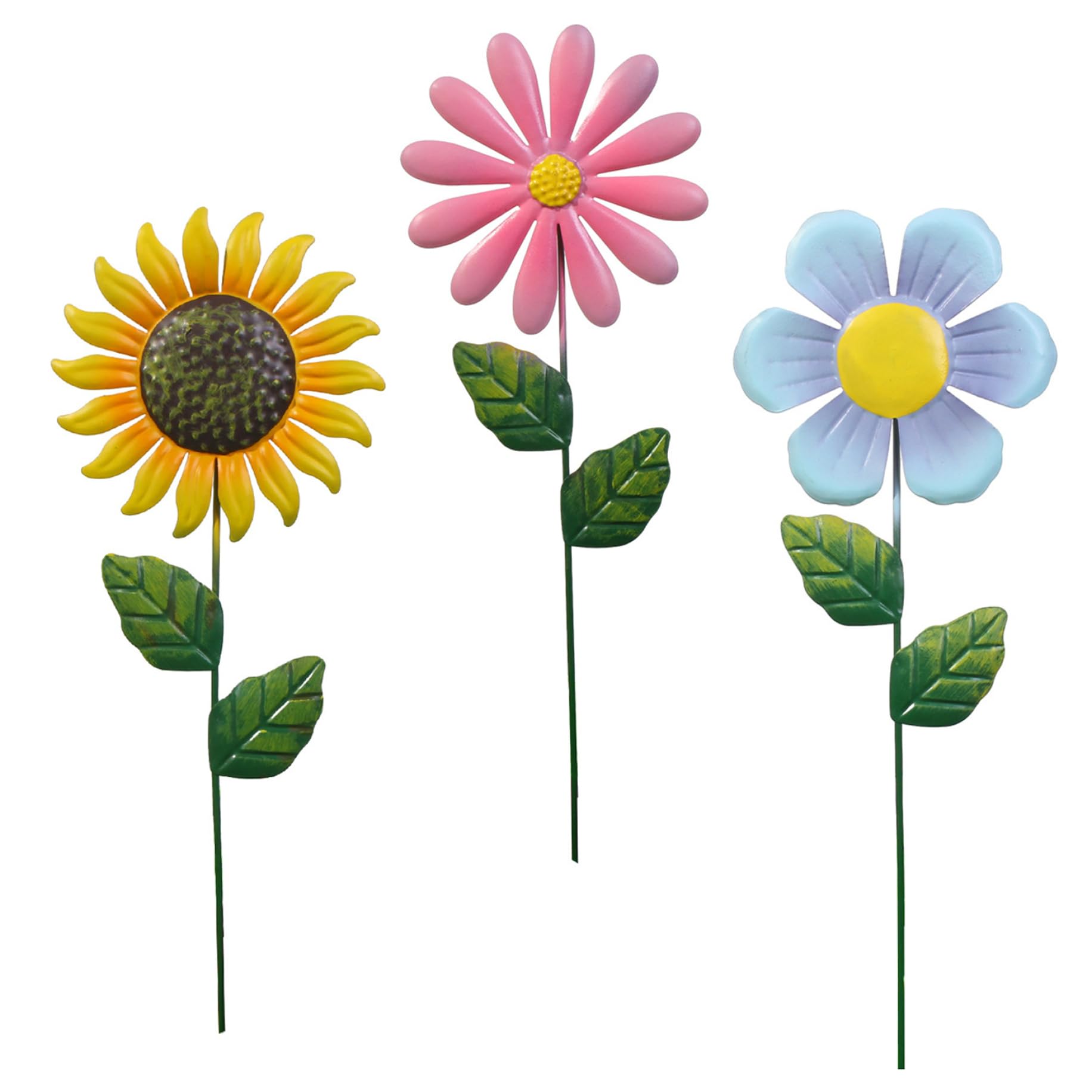 BEAHING Metal Flowers for Outside 3PCS 19 Inch Decorative Garden Stakes Yard Art for Pathway Patio Lawn