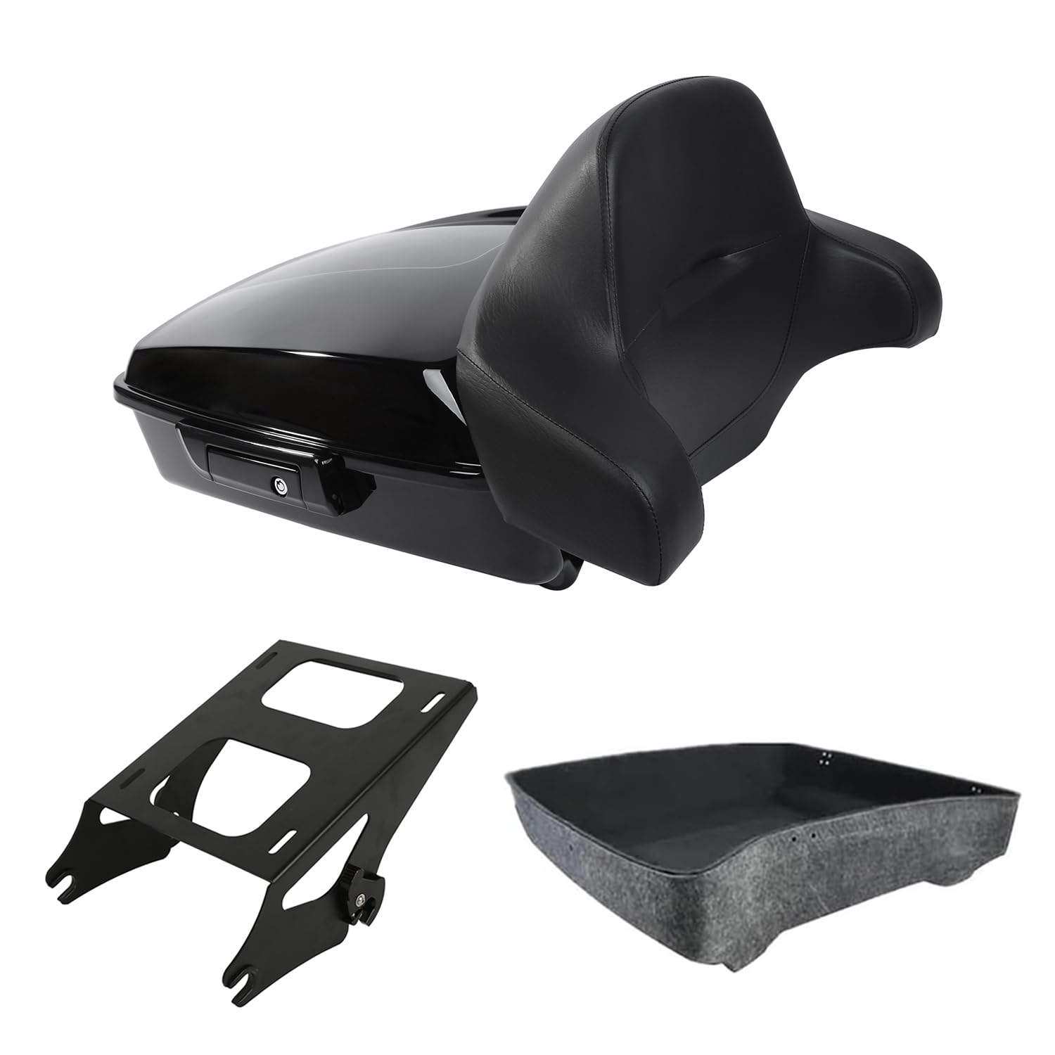 PEGSTREAMLINER Vivid Black 10.7" Chopped Tour Luggage Trunk Backrest Mounting Rack Fit For Harley 2014-2025 Street Road Electra Glide Road King