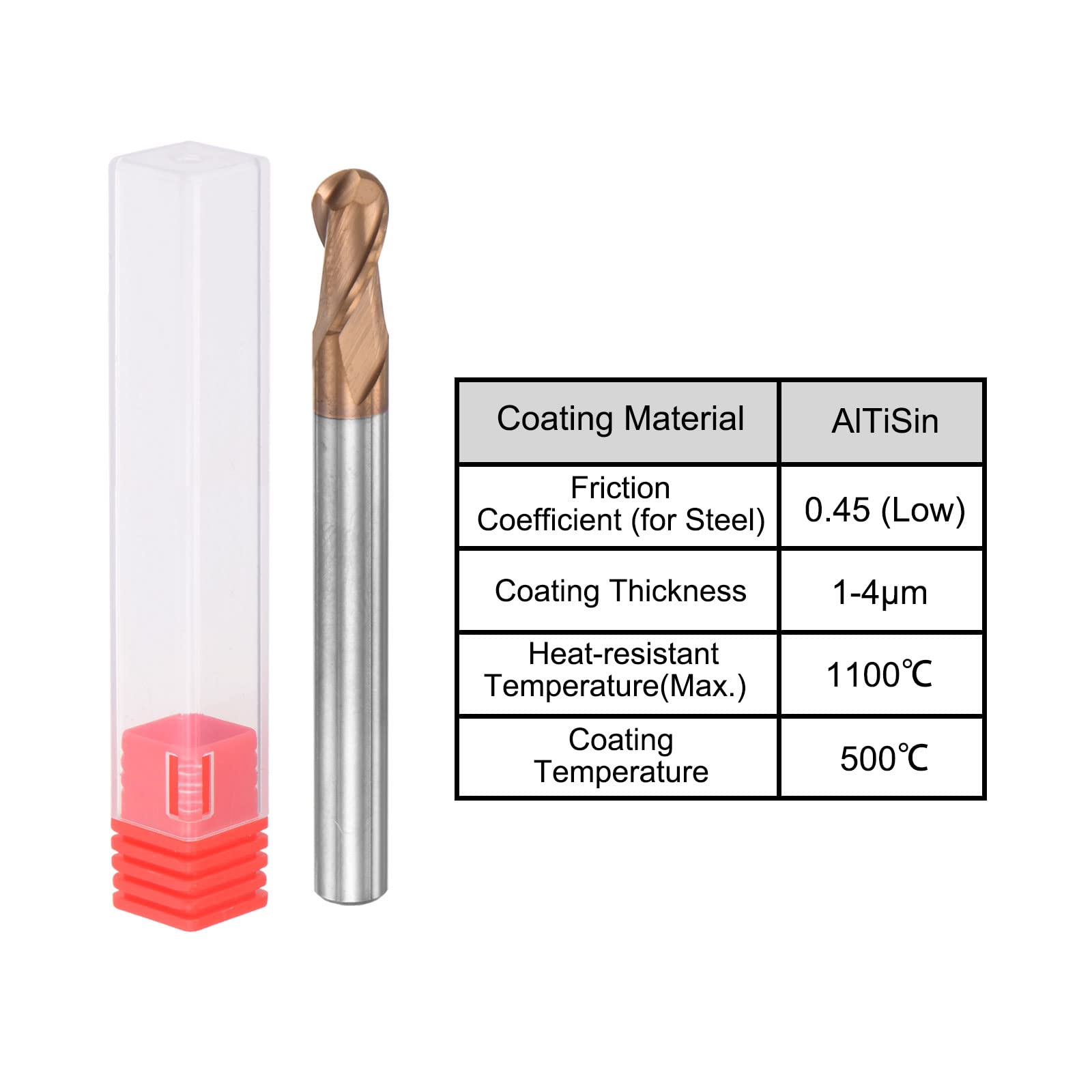 sourcing map Fraise à bout sphérique de 2,5 mm - Rayon de pointe en carbure solide avec revêtement AlTISIN CNC - 2 cannelures - HRC55 - Avec tige de 5 mm et longueur de 50 mm
