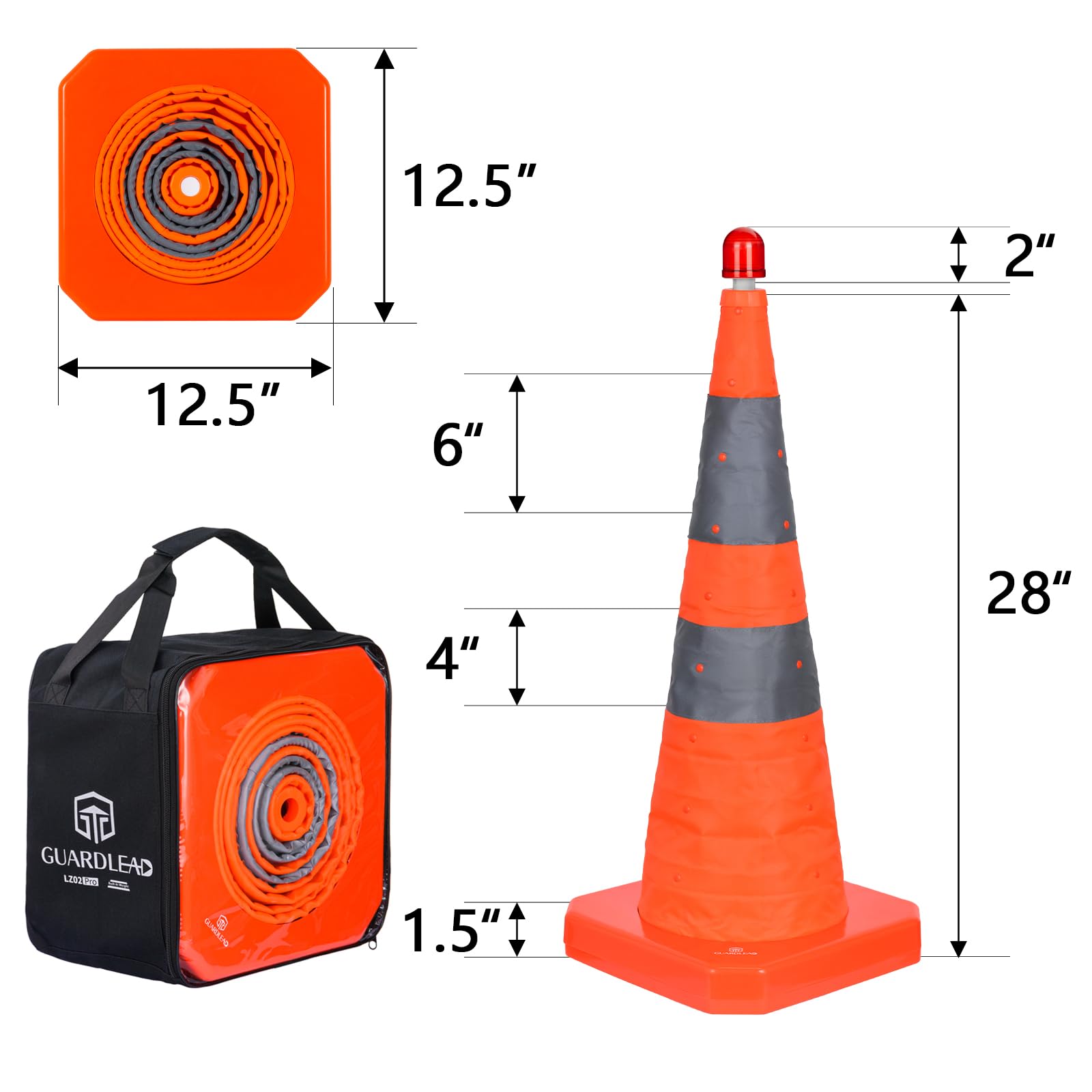 Coni di sicurezza con base ponderata di 70 cm segnalazione pieghevoli - coni di avvertimento di emergenza - per parcheggio stradale e costruzione (4, 70 cm)