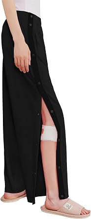 Deyeek Tear Away Pants for Women Side Split Snap Open Bottom Sweatpants Leg Breakaway Post Surgery Pants with Pockets