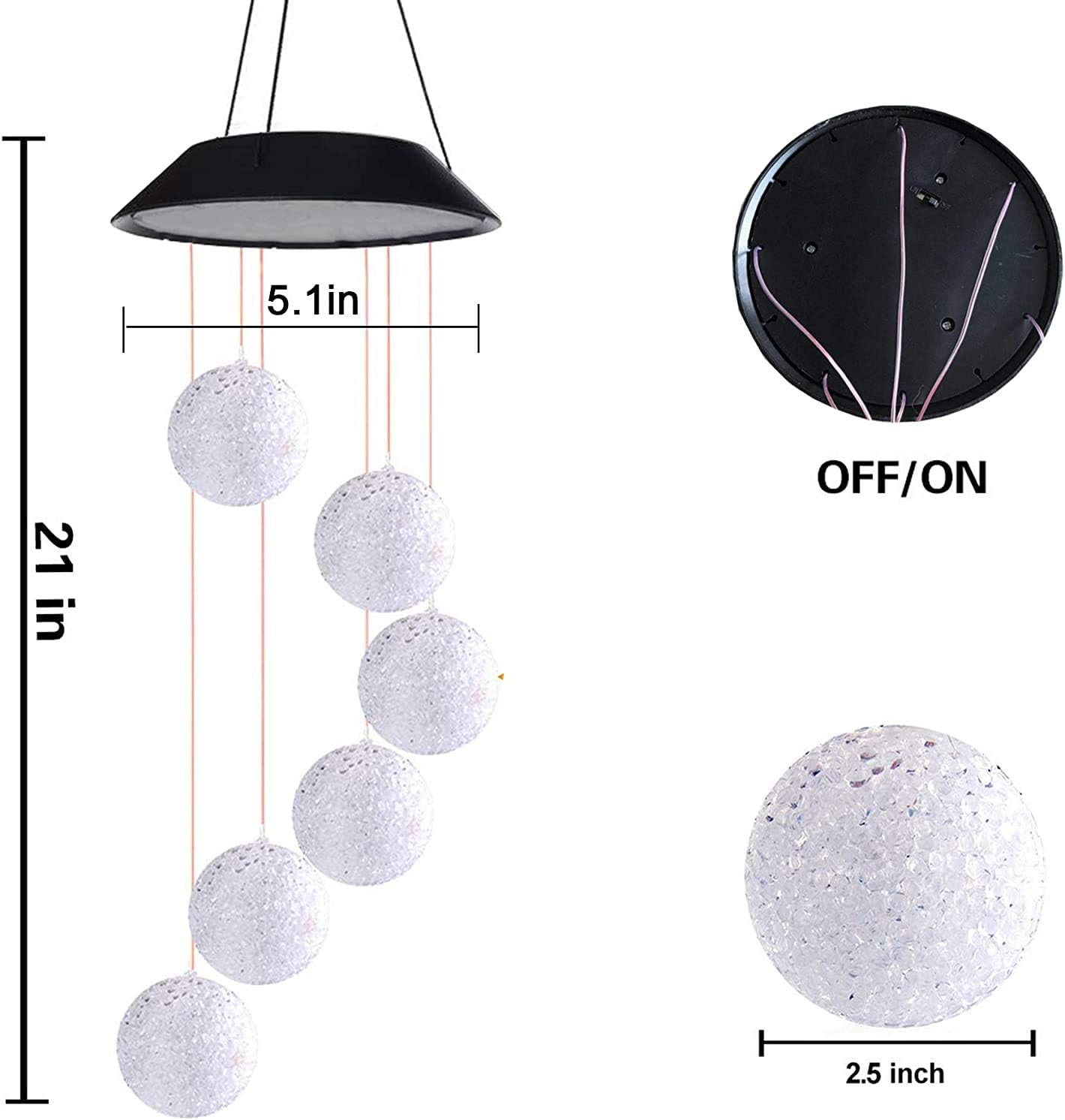 ZNYCYE Solar Wind Chimes,Color-Changing LED Lights Waterproof Six Crystal Ball Wind Chimes for Home, Party, Yard, Patio, Night Garden Decoration