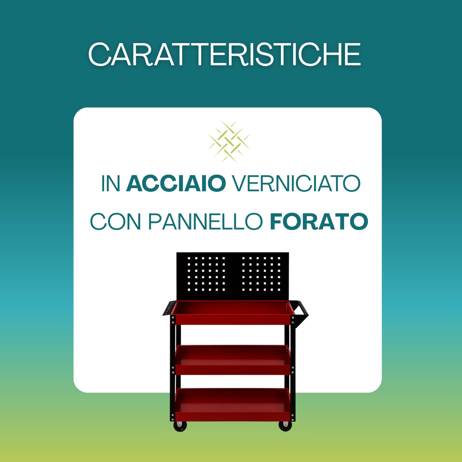 PALUPLUS Carrello Porta Attrezzi 3 Ripiani Pannello Forato 81x35x110 cm Acciaio Ruote Girevoli 150Kg