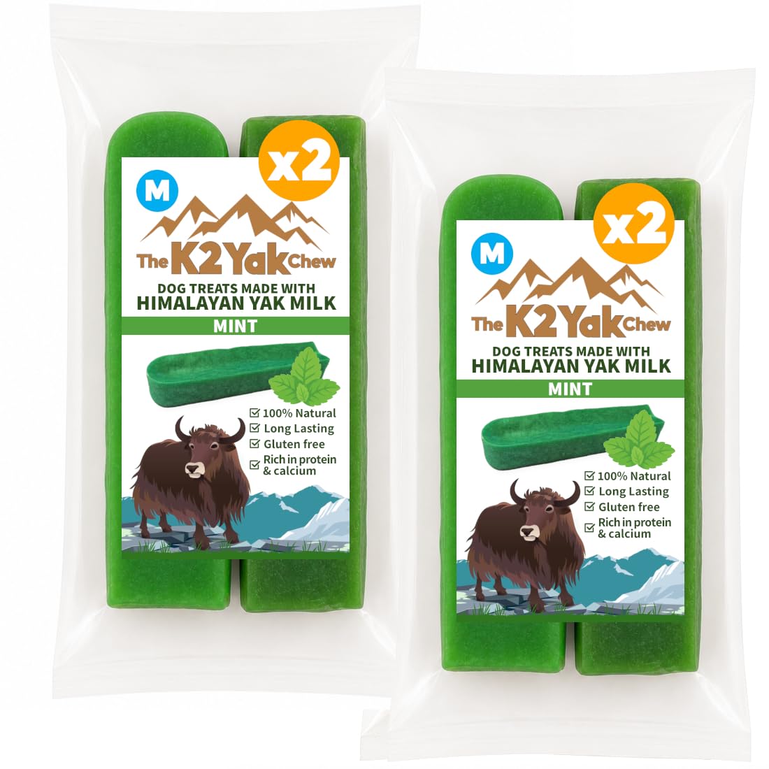 K2 Yak Chew Mint Medium 4 Pack, Himalayan Yak Milk Dog Chews