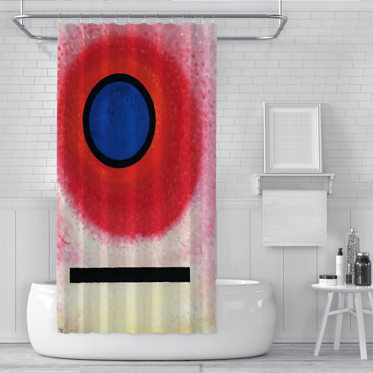 Abstrakte expressionistische Kunst Duschvorhang Retro Mid-Century Geometrische Stoffvorhänge mit Haken Waschbare Polyester-Badezimmerdekoration für EIN Hotel zu Hause 180 x 180 cm