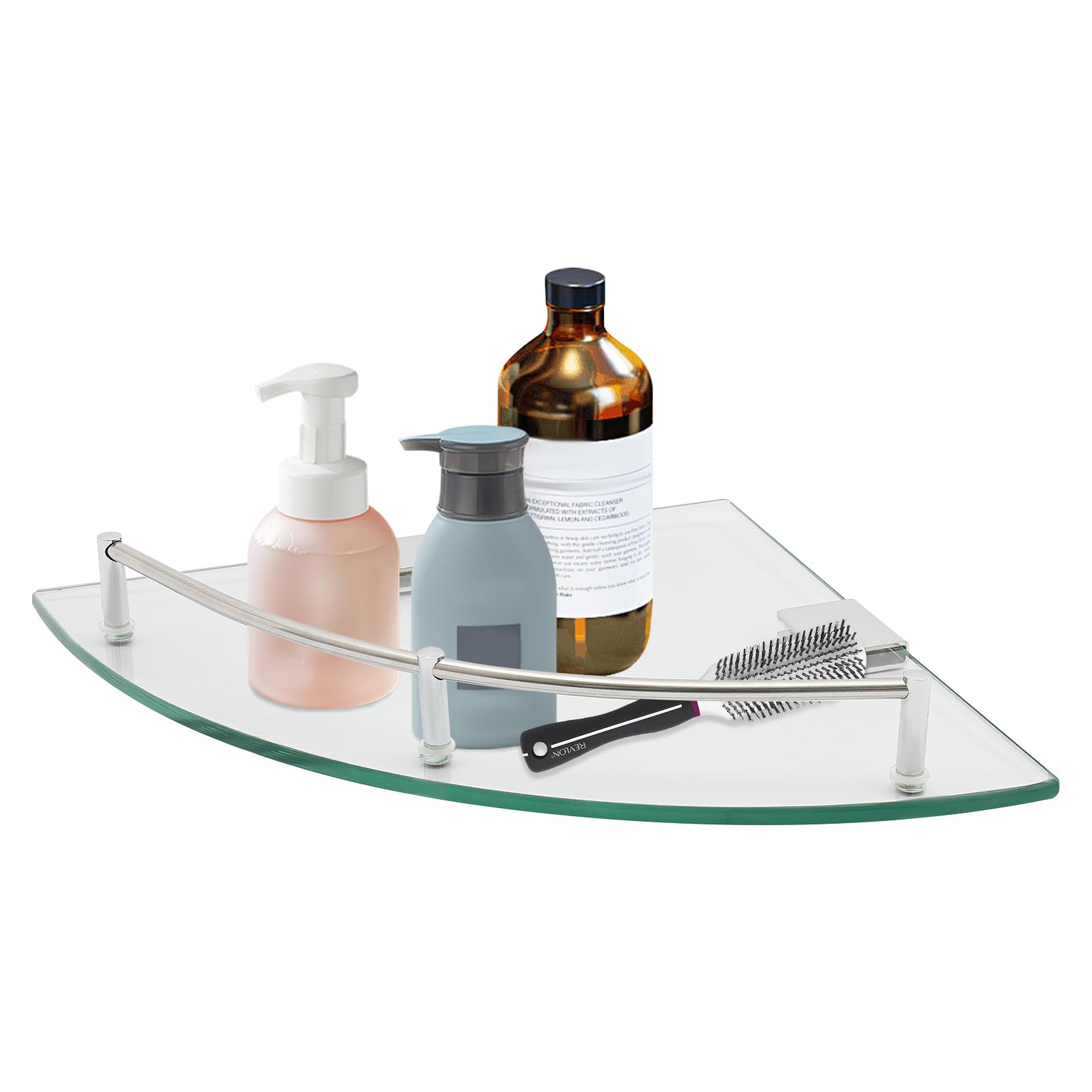 UUOPrtybc Bathroom Triangular Glass Shelf, Tempered Glass Corner Shelf With Rail, Wall Mounted Shower Caddy Organizer For Bathroom, Triangle Floating Storage Rack For Toiletries Shampoo, Clear