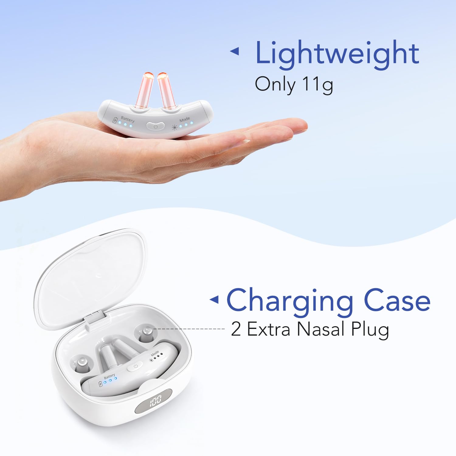 Terapia de luz azul con luz roja para nariz, dispositivo nasal LED para nariz seca y comodidad sinusal, terapia de luz recargable por USB con estuche de carga