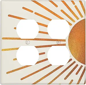 Decorative Outlet Covers Mid Century Gold Sun Boho Sunrise 2 Gang Outlet Cover Wall Plate Double Duplex Light Switch Cover Plate Switch Plate Covers for Bedroom Home Decor