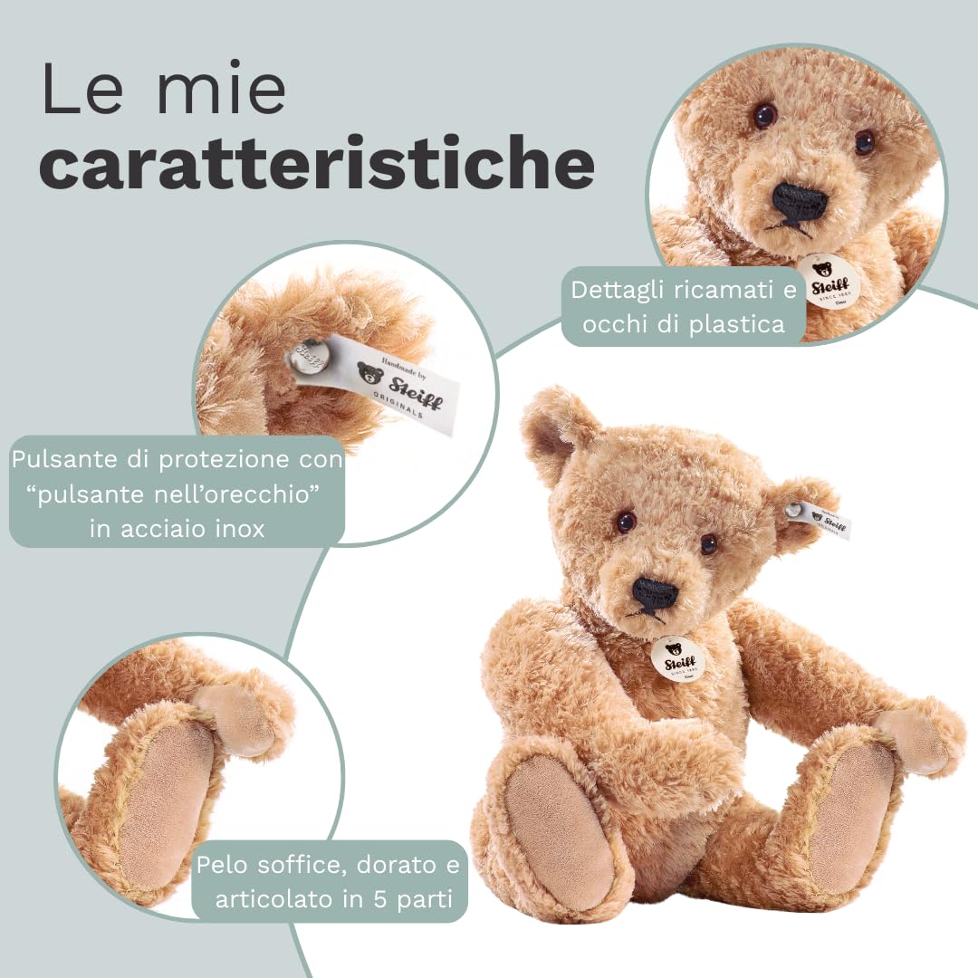 Steiff Peluche Orsacchiotto Elmar, dolce animale di stoffa con occhi in plastica per bambini, ragazzi e ragazze, pupazzo di 40 cm, beige, 022463