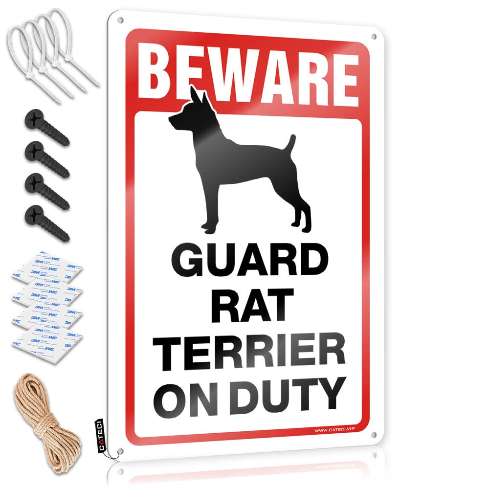 Fzfn Men's Colour Beware! Guard Rat Terrier On Duty Decorations Home | Gorgeous Soft Bath Decorative Wall Art(30X40cm)