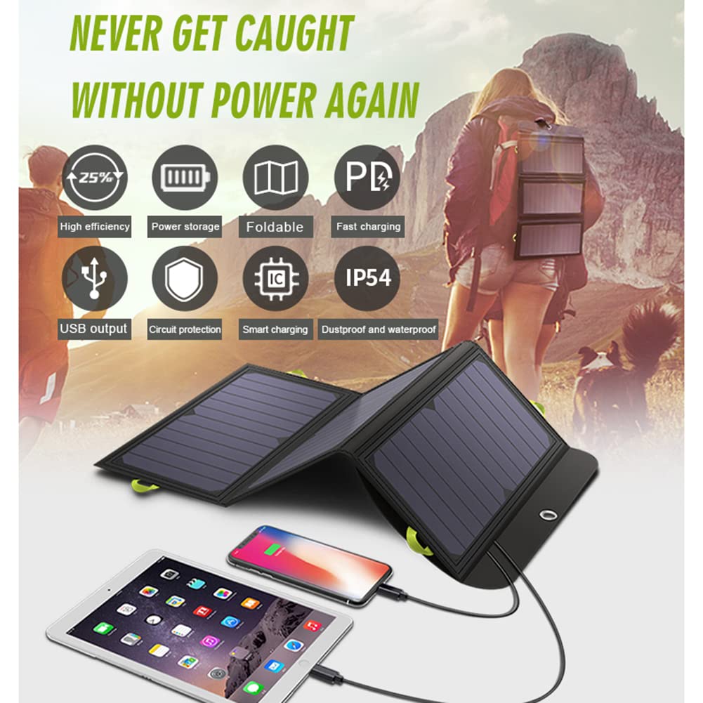 70W Pieghevole USB 5V Pannello Solare Power Bank Caricabatterie Portatile Impermeabile per Pannello Solare Caricatore Esterno per Cellulare per Escursioni in Campeggio,30W