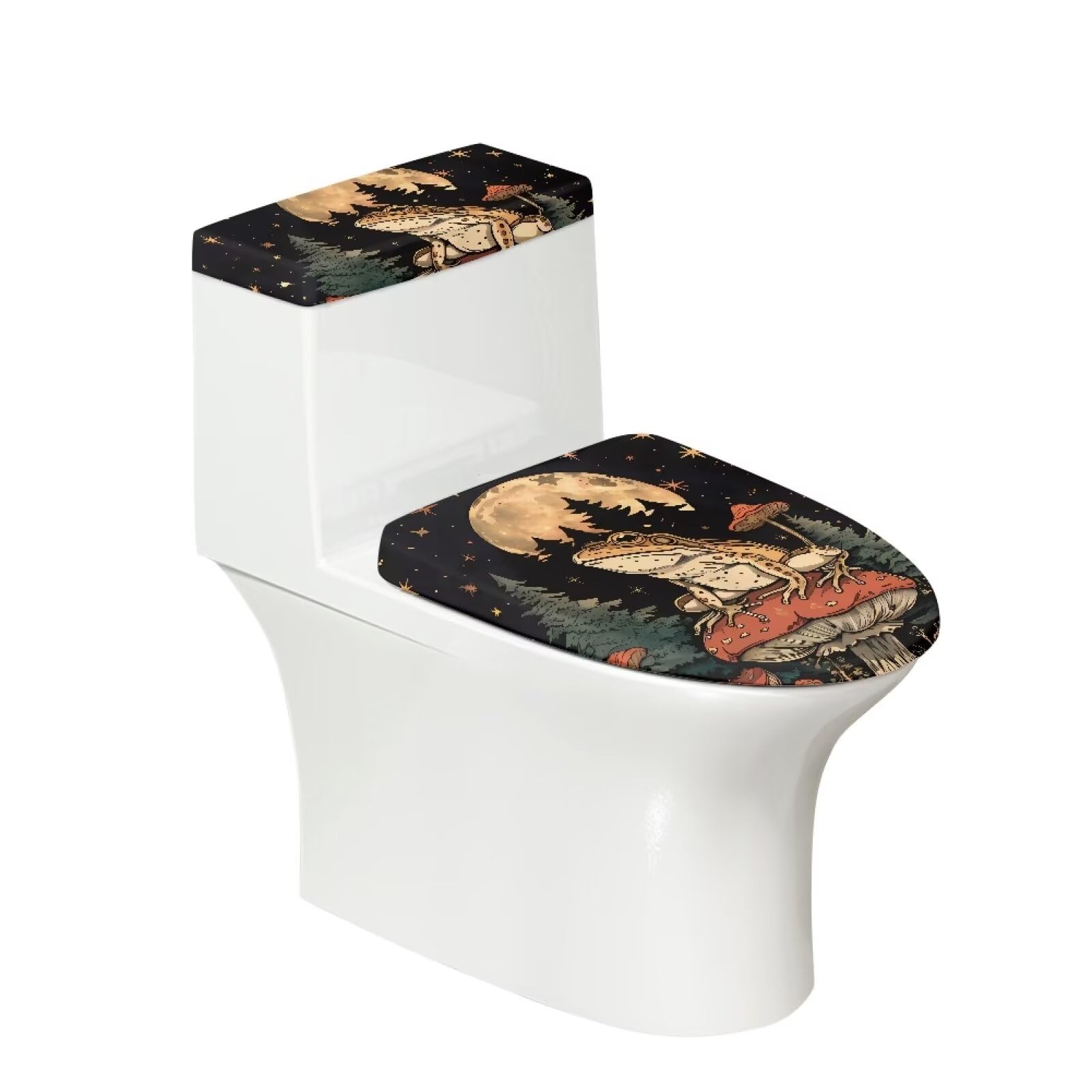 Hudotybom Toilet Seat Covers for Bathroom Mushroom Frog Toilet Lid Cover and Tank Lid Cover 2Pcs Fits Most Size Toilet Tanks & Lids Bathroom Decoration Accessories