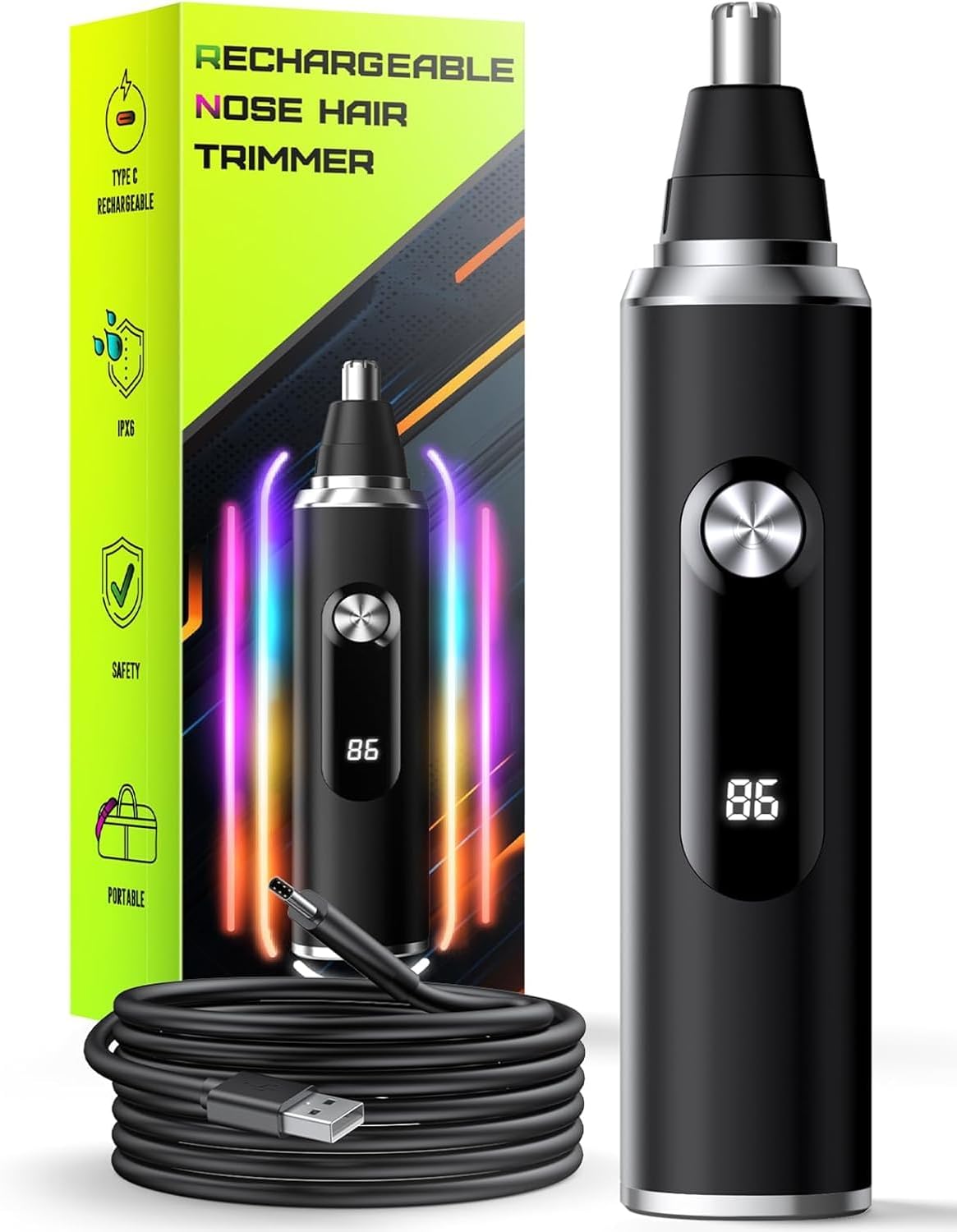 Rechargeable Nose Hair Trimmer for Men and Women, 2025 Professional Painless USB Nasal Trimmer, Ear and Eyebrow Facial Hair Removal with LED Display, IPX7 Waterproof, Dual Edge Blades, Easy Clean - Amazon product rated Grade B