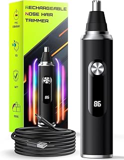 Rechargeable Nose Hair Trimmer for Men and Women, 2025 Professional Painless USB Nasal Trimmer, Ear and Eyebrow Facial Hair Removal with LED Display, IPX7 Waterproof, Dual Edge Blades, Easy Clean - Amazon product rated Grade A