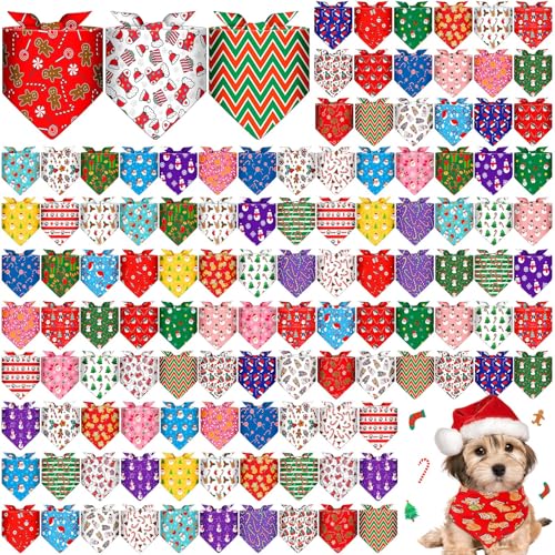 Sanwuta 120 Pcs Christmas Dog Bandanas Bulk Xmas Bandanas for Dogs Triangle Kerchief Bibs Scarf Set for Pet Christmas Costume Photo Props Accessories Pet Shops Grooming 30 Styles