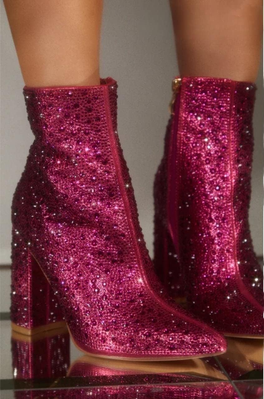 PAZZLE Women's Rhinestone Block Heel Mid Calf Ankle Booties Short Knee High Boots Runway-01