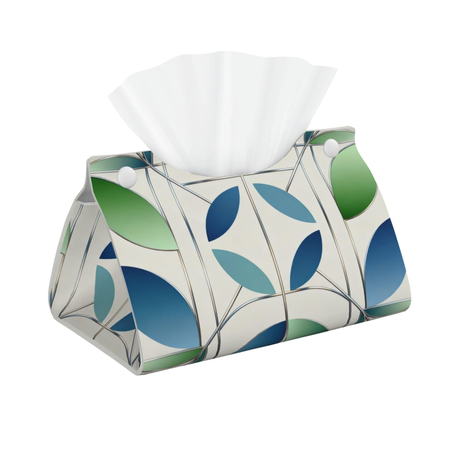 Leaf Geometric Pattern Long Leather Tissue Box Cover-Waterproof PU Leather Tissue Holder for Bathroom, Decorative Rectangular Tissue Case
