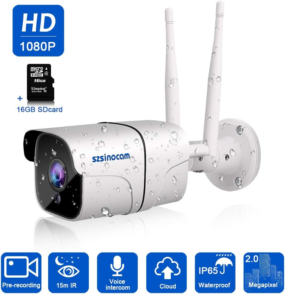 [Updated Version] Outdoor IP Camera,SZSINOCAM HD 1080p Wireless CCTV Security Camera with 2-Way Audio,Motion Detection,Night Vision,Remote View and Cloud Service,Support iOS Android Windows