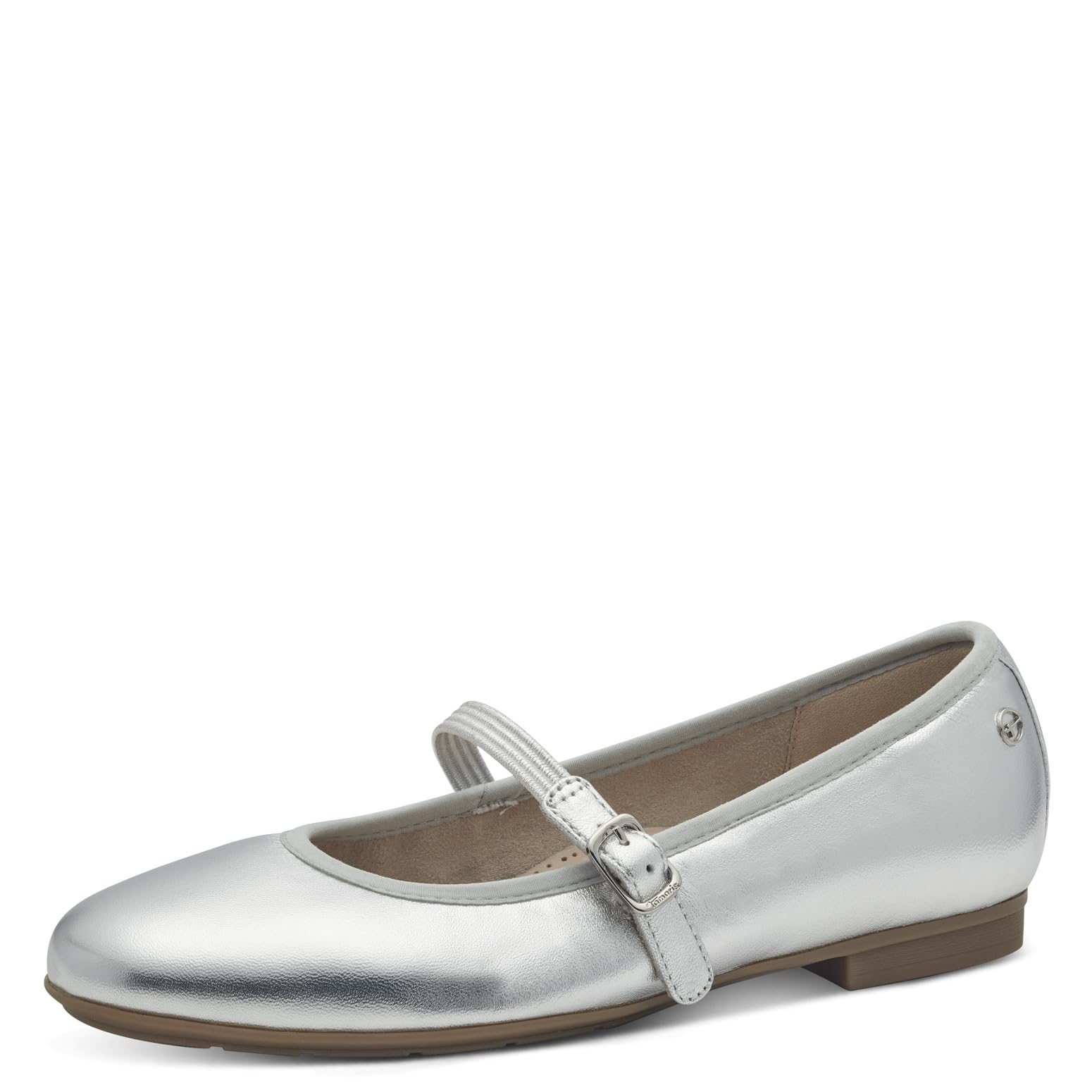 Tamaris Comfort Women’s Leather Ballerinas with Velcro, Silver, 7,5 UK