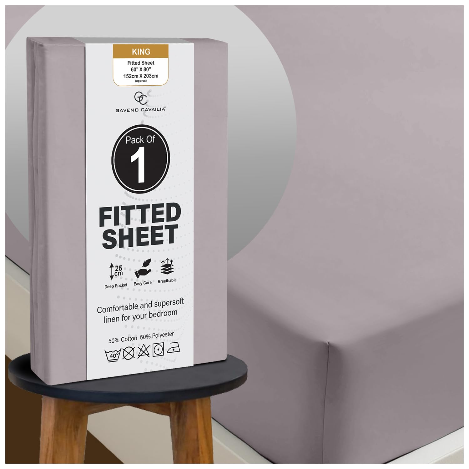 Luxury Elasticated Corner Deep Fitted King Size Sheet, Non Iron Extra Deep Breathable King...